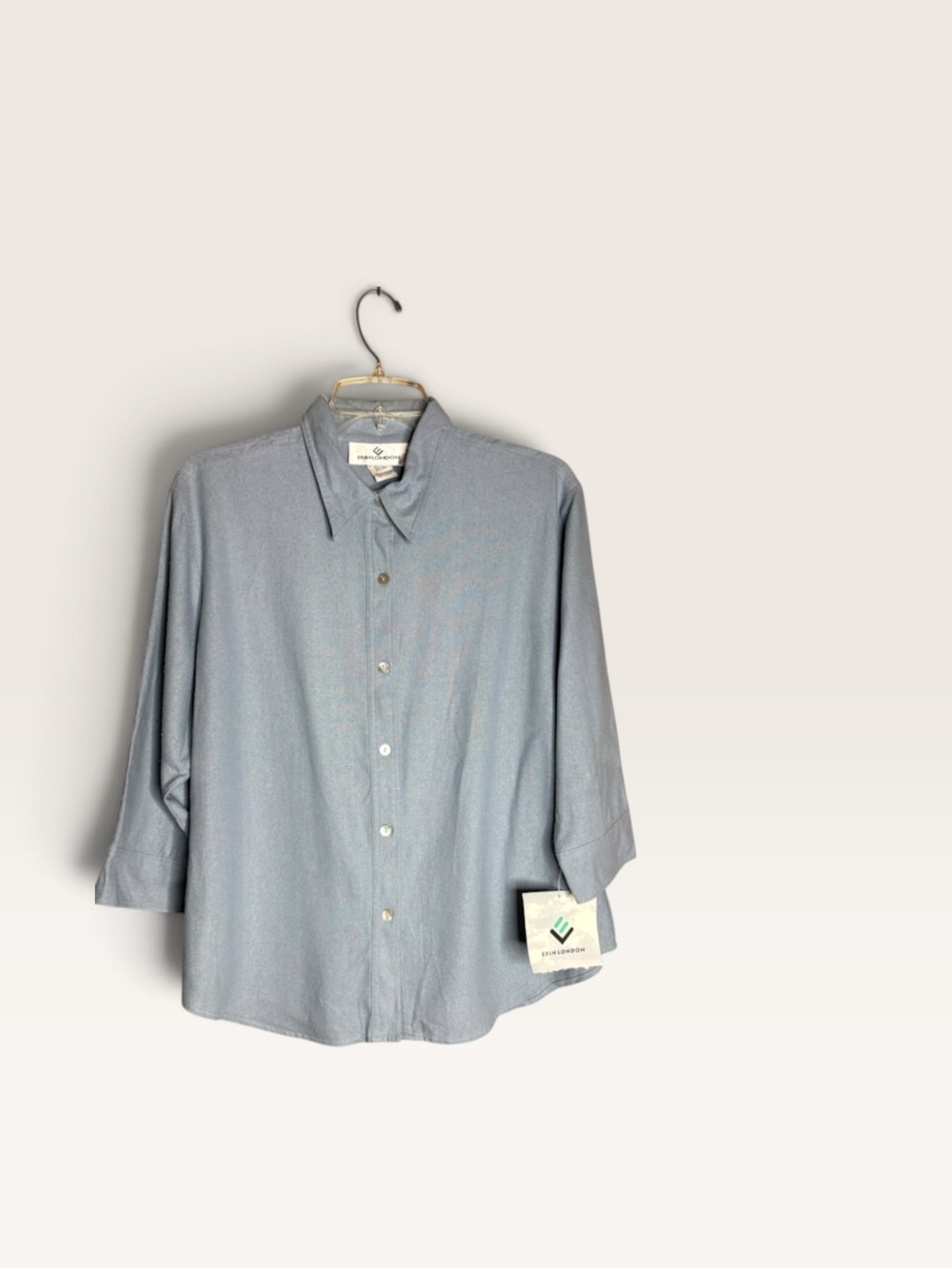 Erin London NWT M 100% Silk Blue Button Down Shirt Blouse Style 333